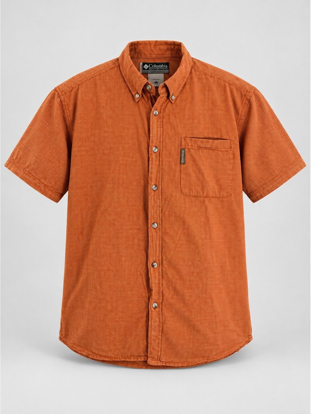 Columbia XCO Men’s XL Orange Micro Check Short Sleeve Button Down Shirt